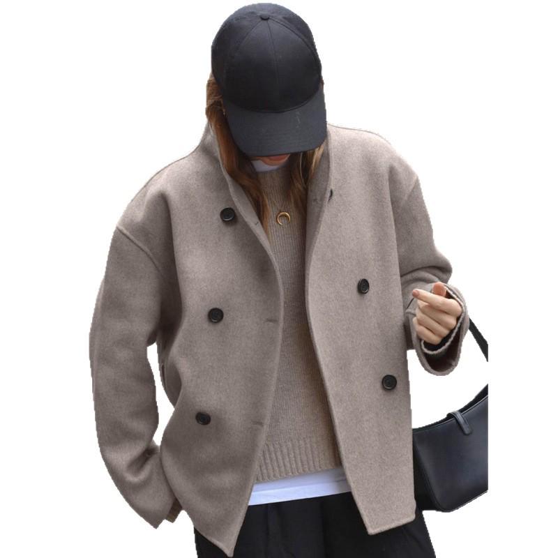 2025 Autumn/Winter Women's Retro Brown Wool V-Neck Warm Coat - European & American Style
