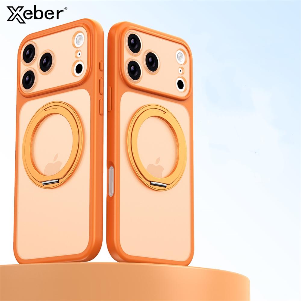 Magnetic 360°Rotation Stand TPU Case For iPhone 17 Air 16 15 14 13 Pro Max With Ring Holder Frosted Transparent PC Matte Cover