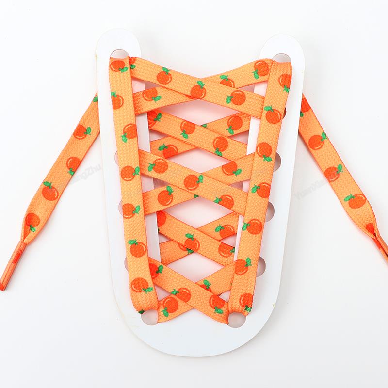 

1 пара фруктовых шнурков для кроссовок, тканевые плоские шнурки, модные шнурки с клубникой, яблоком, виноградом, эластичные шнурки, шнурки для обуви 120cm оранжевый