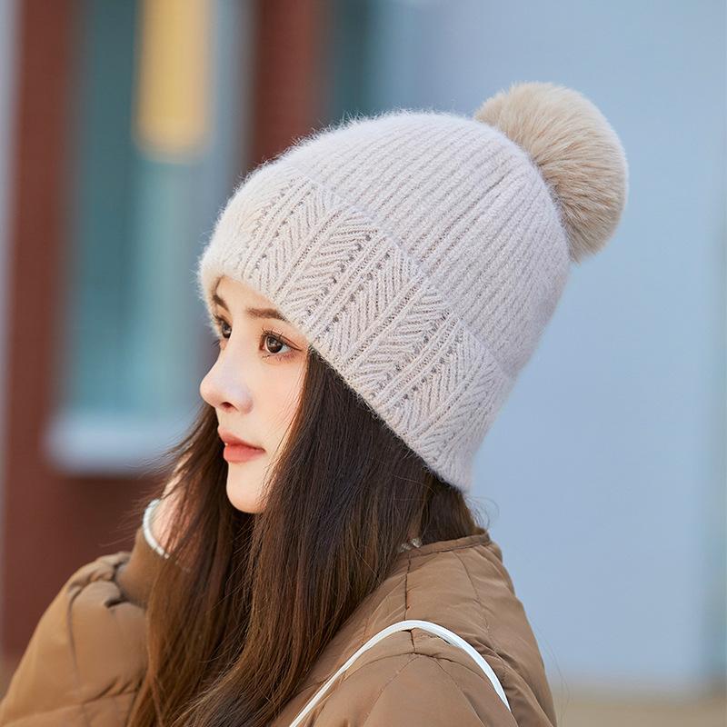 

Женская зимняя вязаная шапка-бини из меха кролика женские зимние шапки