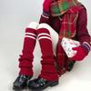 Women Thicken Ribbed Knit Leg Warmer Preppy Style Double Striped Leg Covers Snow Boot Cuffs Over Knee Stacked Long Socks