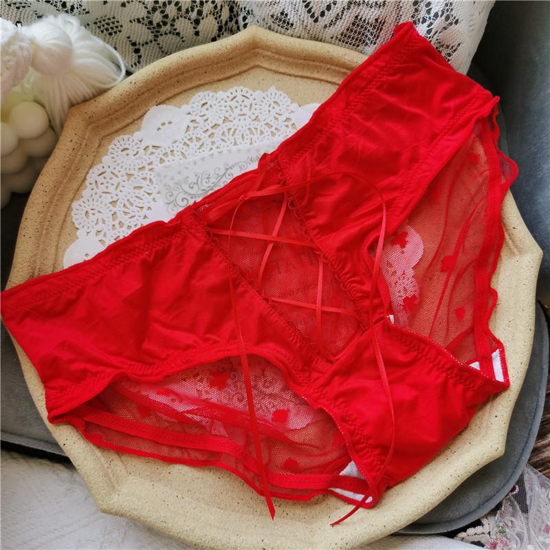 Lace-up Underwear Sexy Seduction Retro Color Ice Silk Briefs Gauze Covered Hip Low Waist Women's Panties