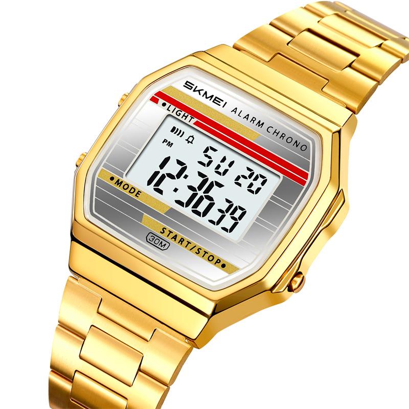 Skmei Classical Style Unisex Digital Watches with Date Week Stainless Steel Strap 12 24 Hour Format LED Waterproof Fashion Time