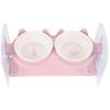 Ceramic Cat Food Bowl Double Bowls Protect Neck Health Pink 1Set