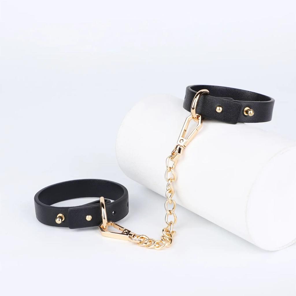 Sex Toys for Women Couples Adult Games Slave Bondage Handcuff Luxury Leather Handcuff Gold Chain Leash Erotic