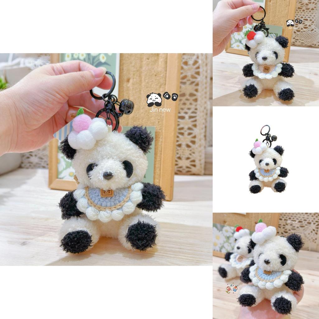 Cute Panda Plush Keychain With Scarf And Flower Decoration For Gift And Accessories