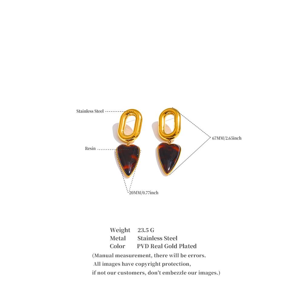 Yhpup Stainless Steel Amber Resin Heart Drop Earrings 18K Gold Color PVD Plated Fashion Attractive Women Jewelry Exclusive Style