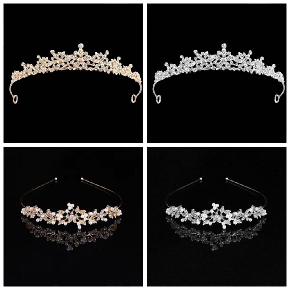 2pcs Ear Clip Flower Crystal Tiara Sparkling Wedding Jewelry Rhinestone Queen Crown  Party