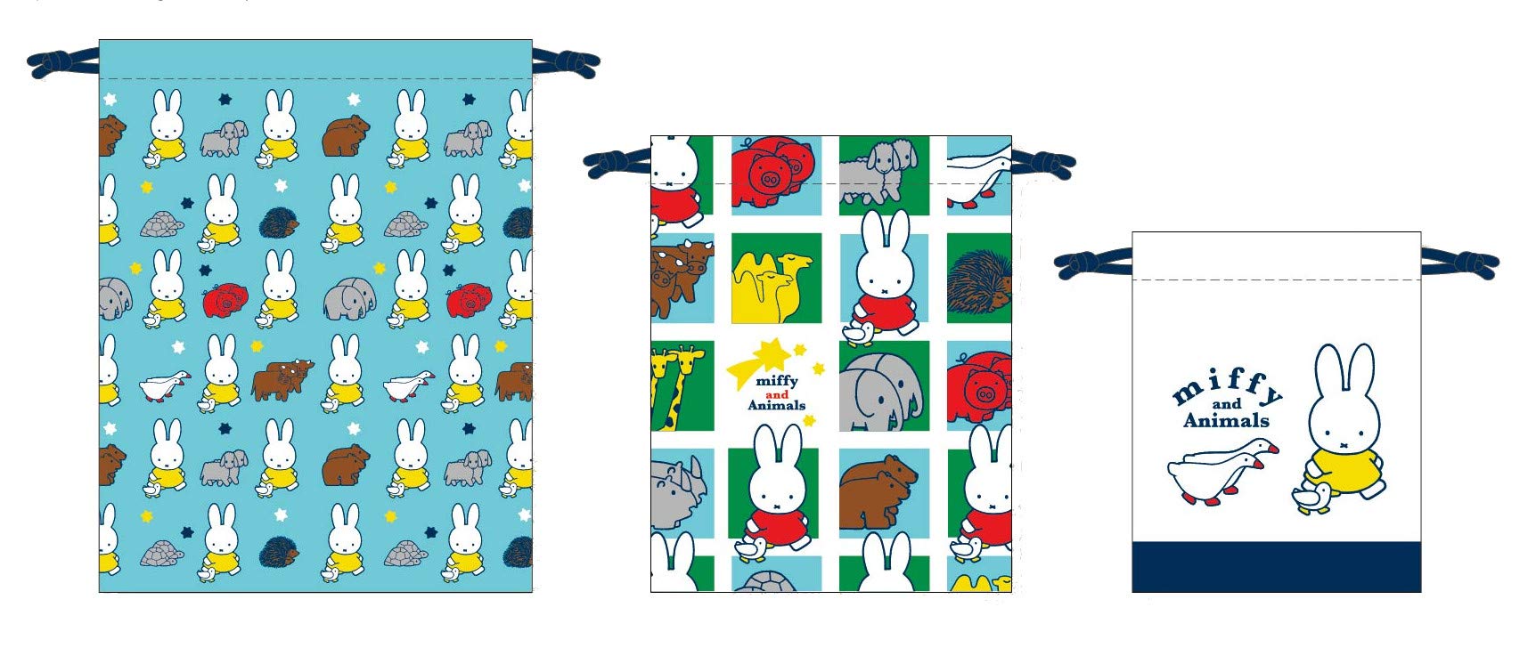 

Marimo Craft Miffy Animals Drawstring x & 3-Piece Bag, L/W23 H18cm, DBM-415