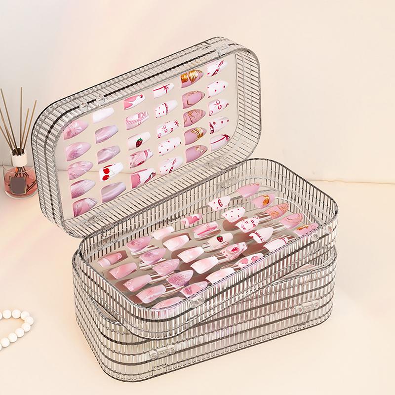 Three-Fold Press-On Transparent Nail Display Rack Plastic Nail Storage Box Press-On Nail Organizer For False Nails Display