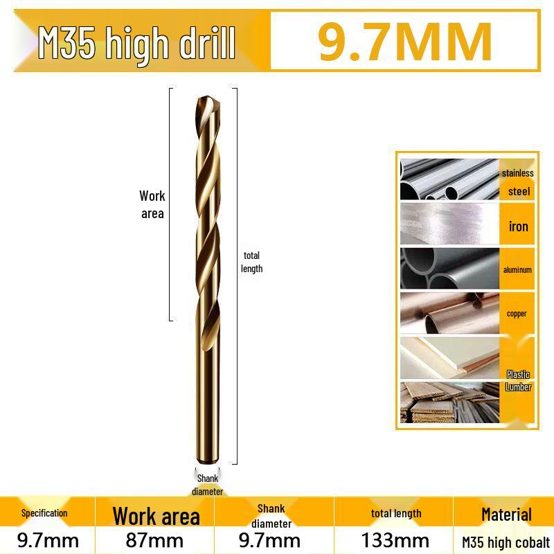 Burghiu elicoidal M35 Cobalt pentru tablă metalică din oțel inoxidabil de înaltă duritate.