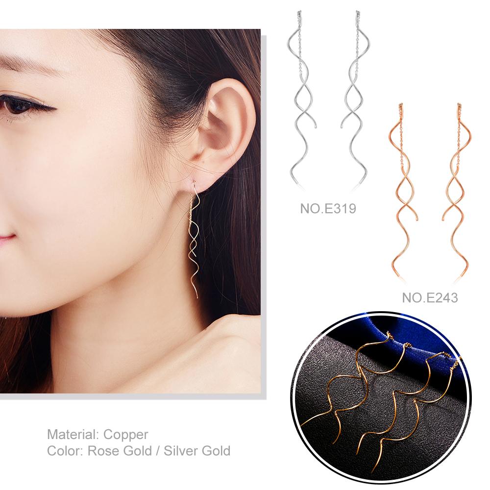 ZHOUYANG Chain Earring For Women Simple Style None Stone Rose Gold Color Ear Line Fashion Jewelry ZYE236 ZYE237
