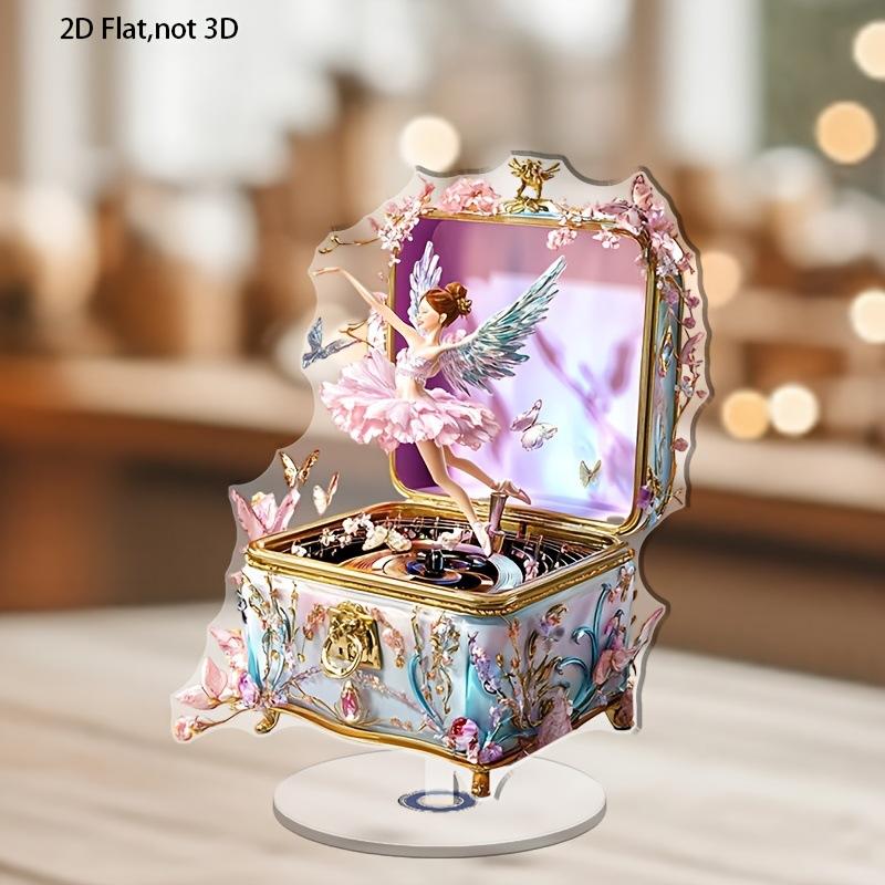 1pc, 2D, Flat, Rotating, Acrylic, Music Box Dancing Angel, Ballerina, Colorful, Desktop Decoration, Home Furnishings