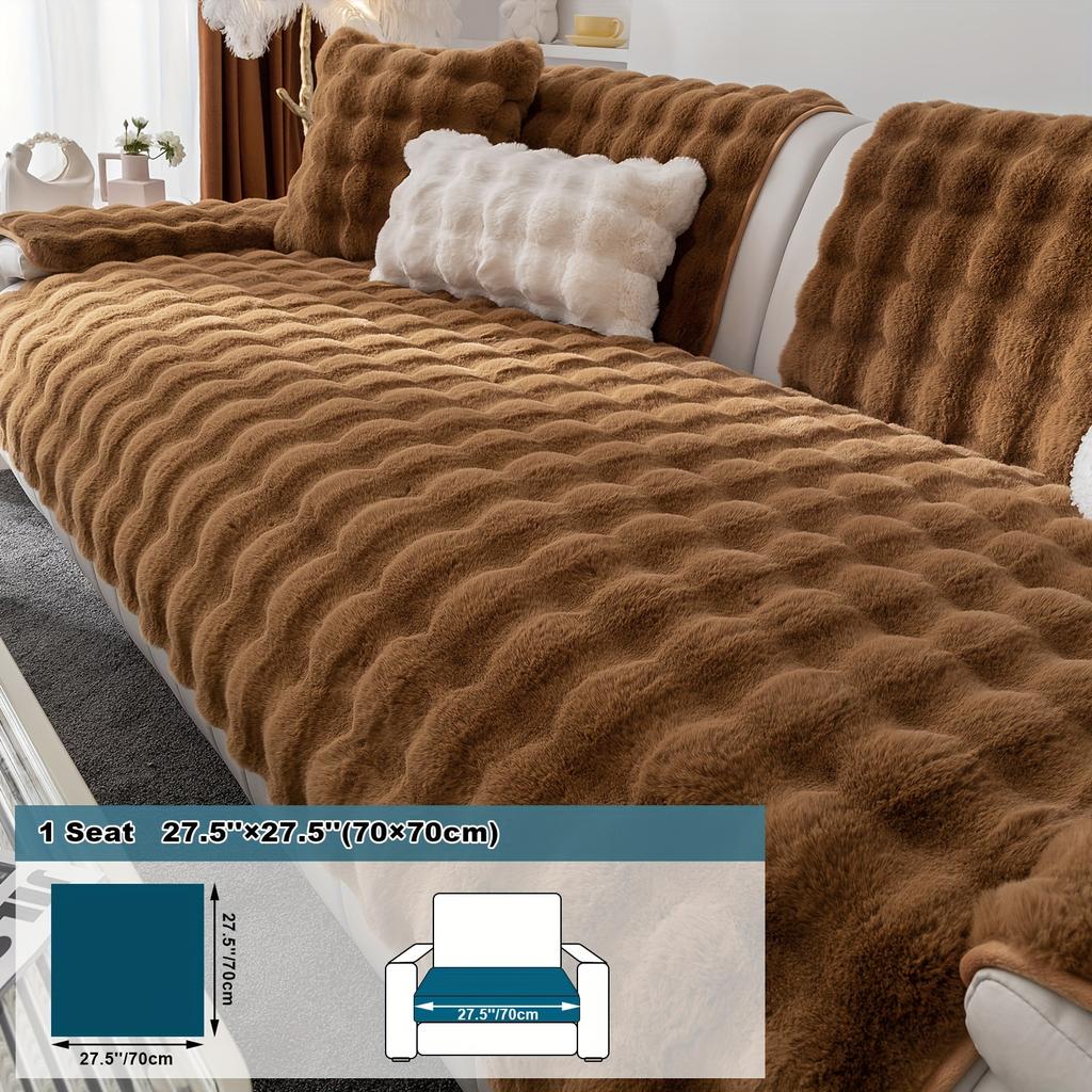 1pc Imitation Rabbit Plush Sofa Cushion, Fuzzy Non Slip Sofa Slipcover, Furniture Protector, For Bedroom Office Living Room Decor