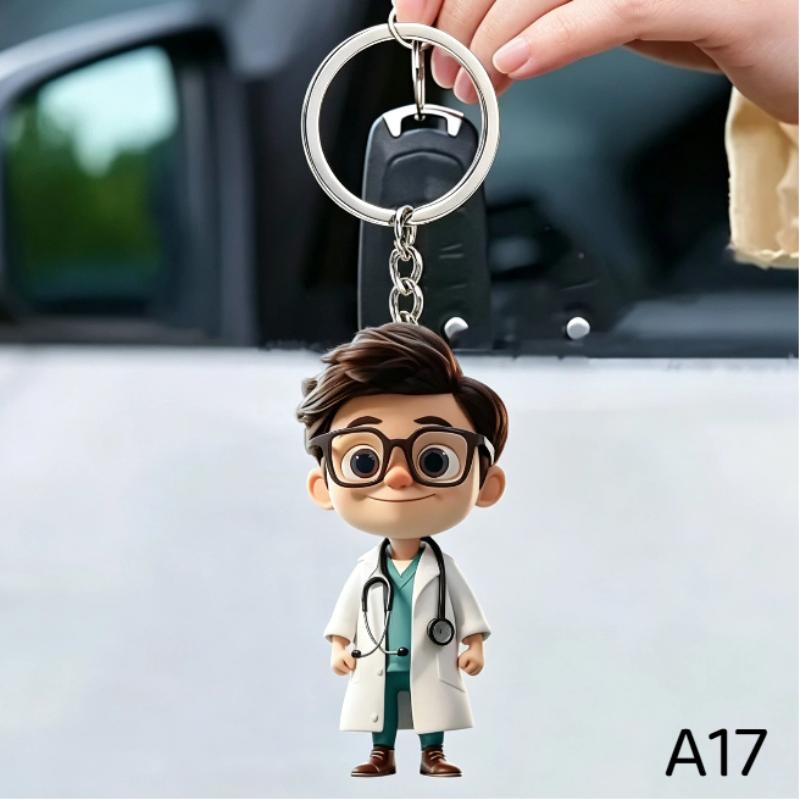 1 Stück Süßer Figuren Schlüsselanhänger 2D Flach Acryl Cartoon Arzt Krankenschwester Schlüsselanhänger Rucksack Hängeanhänger Für Medizinisches Personal Paar