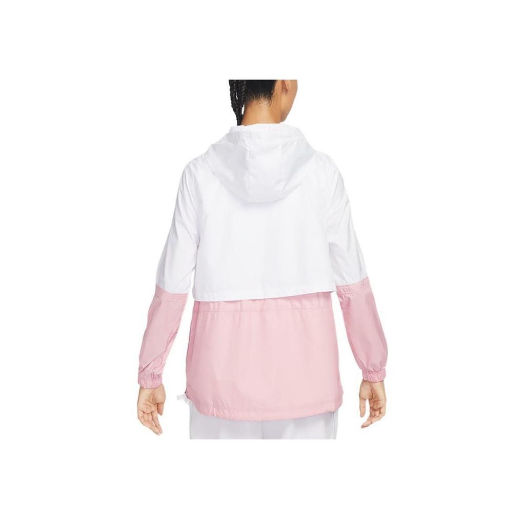 Nike Color Block Design Logo Print Drawstring Hooded Jacket Women Jacket Pink White DQ3353-101