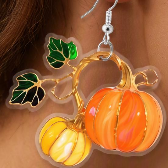 Cute Acrylic Pumpkin Drops 1 Pair Drop Earrings, 2D Fall Harvest Dangle Earrings Charming Holiday Party Jewelry for Women, Halloween Thanksgiving with