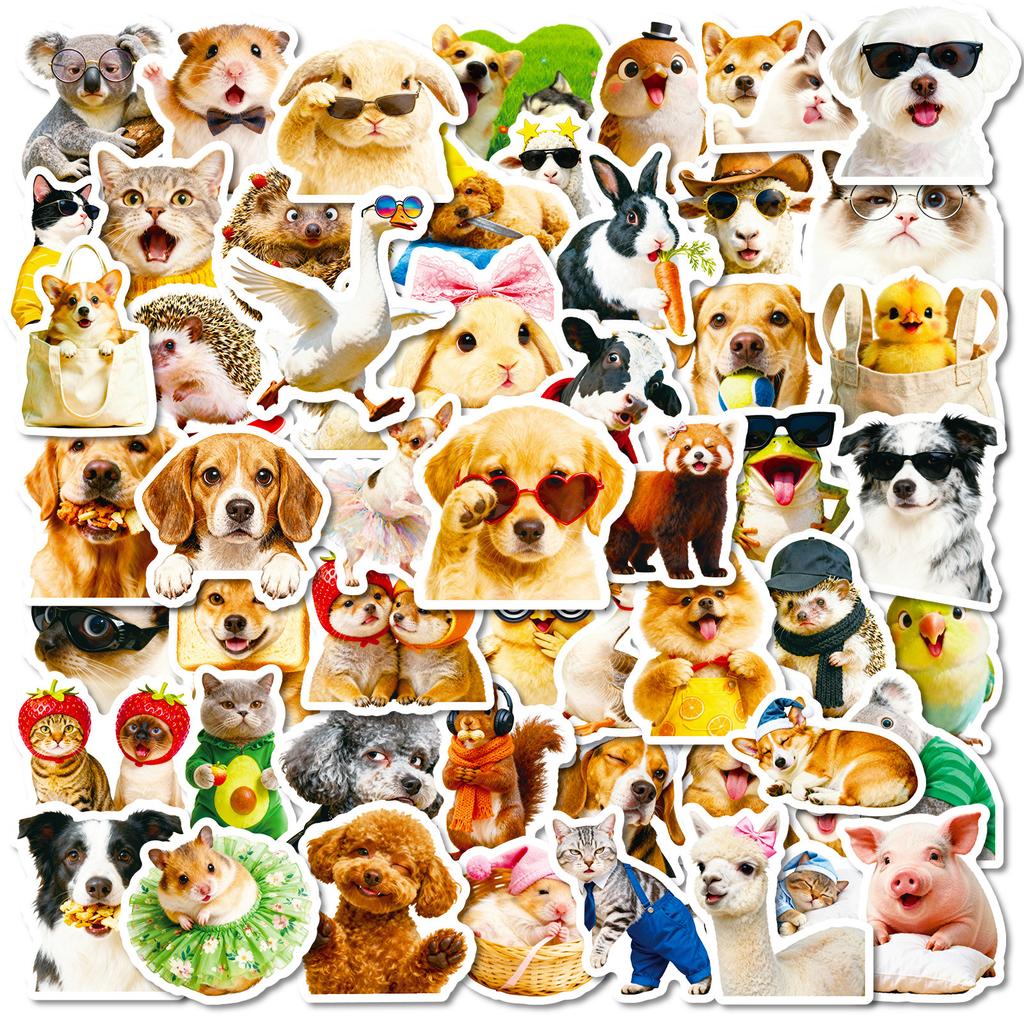 56 Funny Cute Pet Stickers Pack Anthropomorphic Animal Fun Stickers Hand Account Decoration Cute Pet Emoji Stickers