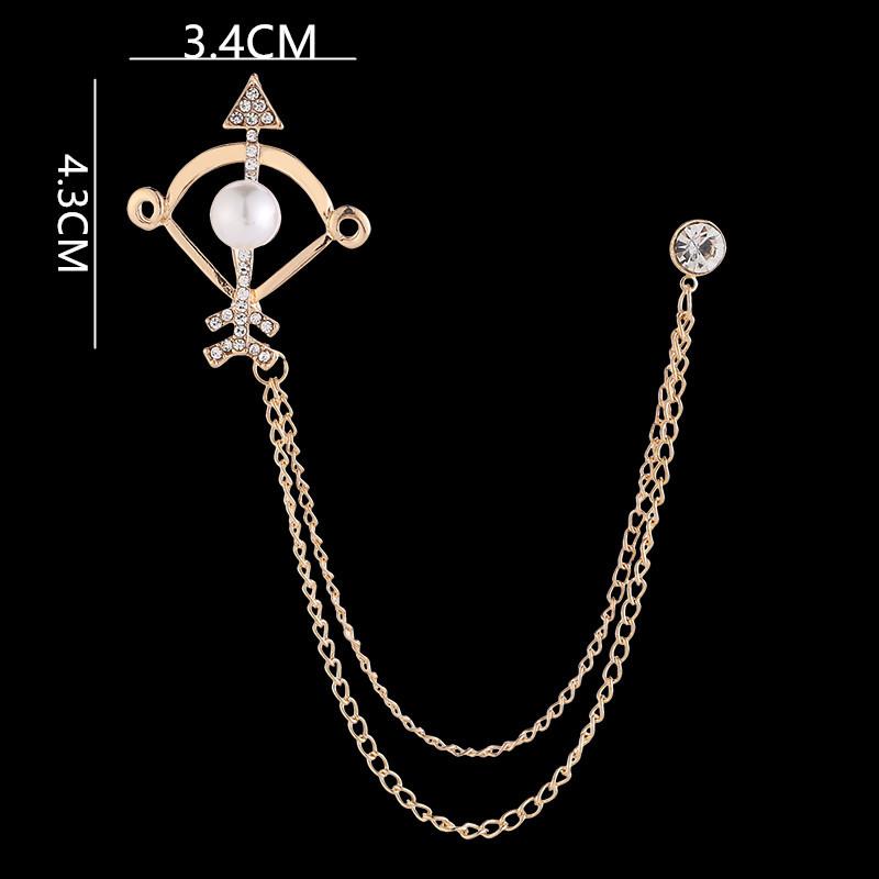 Fashion Arrow Brooch Pearl Crystal Tassel Lapel Pins for Men Alloy Rhinestones Corsage Collar Luxulry Jewelry Gifts