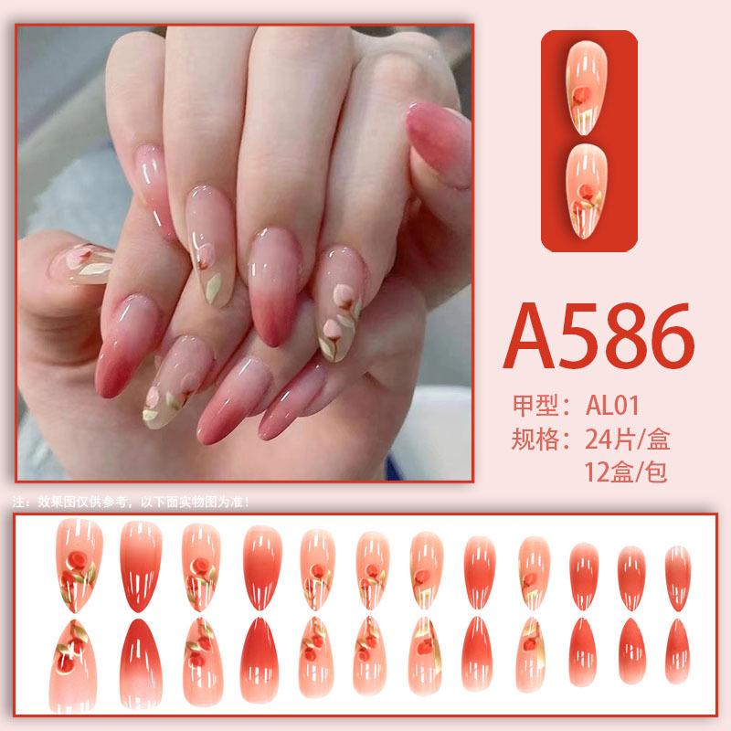 Winter fresh and simple pure lust style bride dance wear nails rainbow love rose fake nails