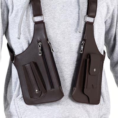 Retro Double Shoulder Strap Multi-pocket Outdoor Anti-theft Tactical Bag Men Crossbody Bags PU Waterproof Phone Bag Chest Bag