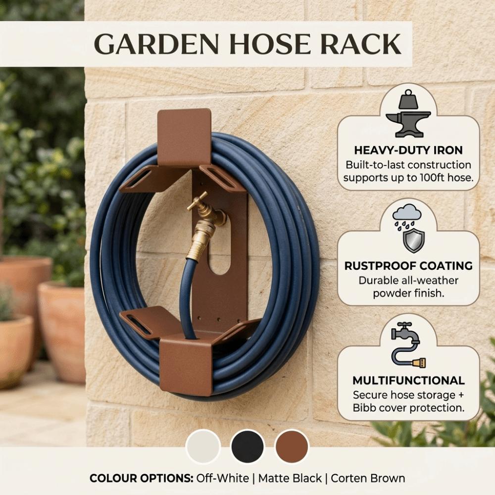 Sturdy Garden Hose Rack Heavy-Duty Garden Hose Hanger Wall Mounted Hose Holder Garden