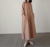 Women's Korean Style Cotton Linen Mid-Length Dress with Pockets - Plus Size, Loose Fit, Casual Fashion