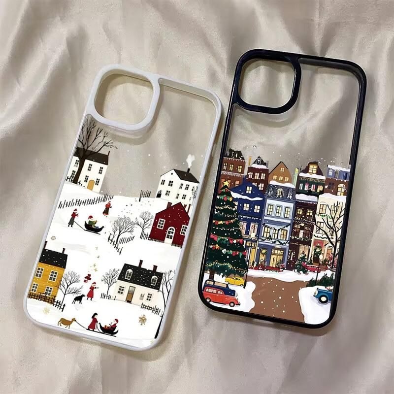 Christmas Town Healing Art Print Phone Case for iPhone 17 16 15 14 13 12 11 Series Pro Max Plus Double Layer Protection