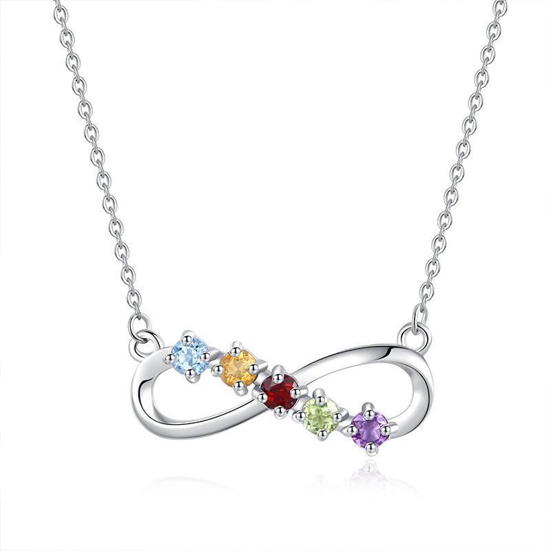 Natural Crystal Stone Rainbow Infinity Figure Eight Necklace S925 Silver Mobius Ring Niche Clavicle Chain Fashion Vintage Jewelry Gift 925 silver