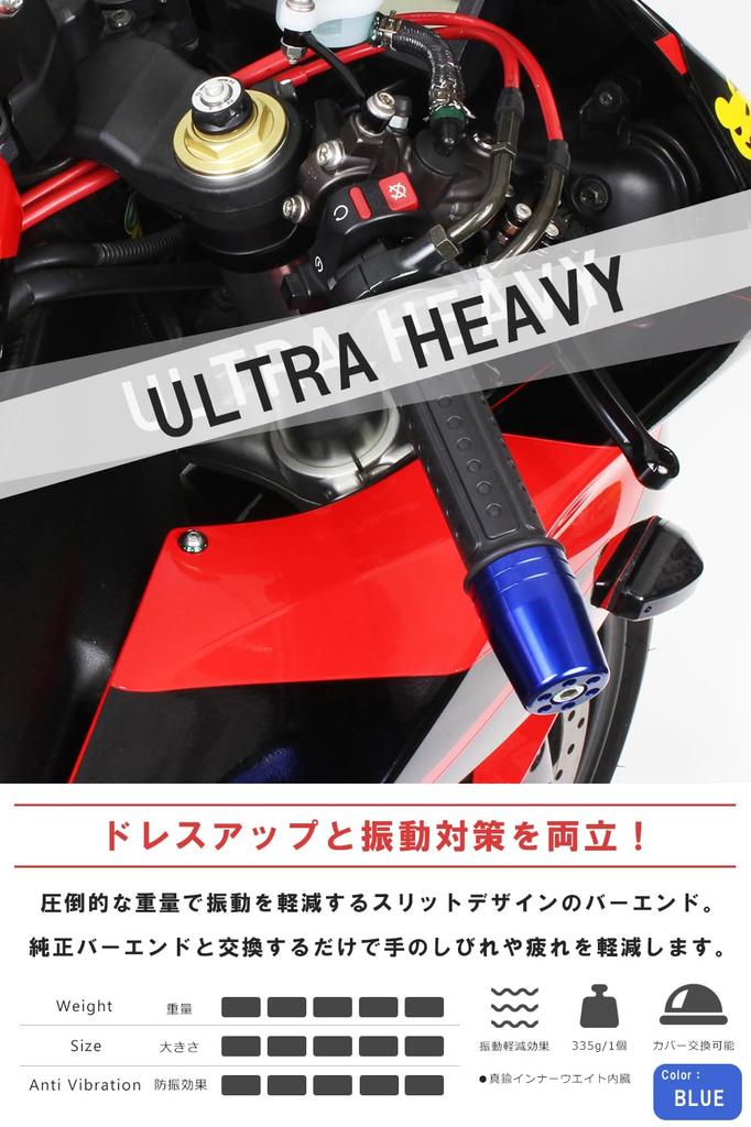 POSH FAITH Ultra Heavy Handlebar Ends, Made in Japan, for Yamaha OEM Handlebars, M6 Type, Blue, Compatible with YZF-R25 and Other Models, 031699-01-10