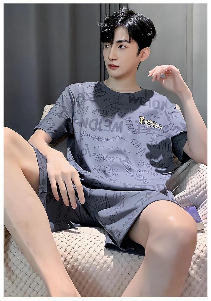Men's Short-Sleeve Cartoon Pajama Set with Shorts