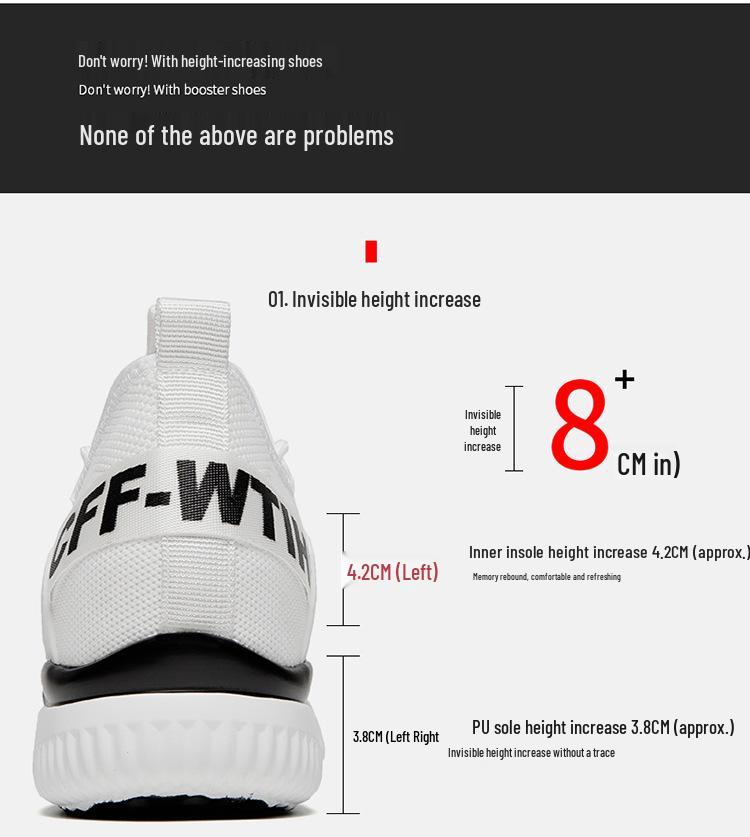 9017 Men's Height-Boosting Low-Top Running Shoes, Flyknit Mesh, Thick Sole, Casual Spring/Summer Jogging Sneakers