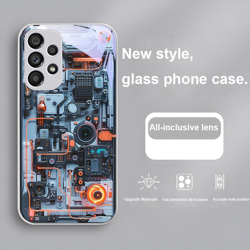 Light Blue Line Orange For Samsung Galaxy S24 Plus S20 21 FE S23 Ultra S8 9 A70 72 73 50 51 52 53 Tempered Glass Phone Case