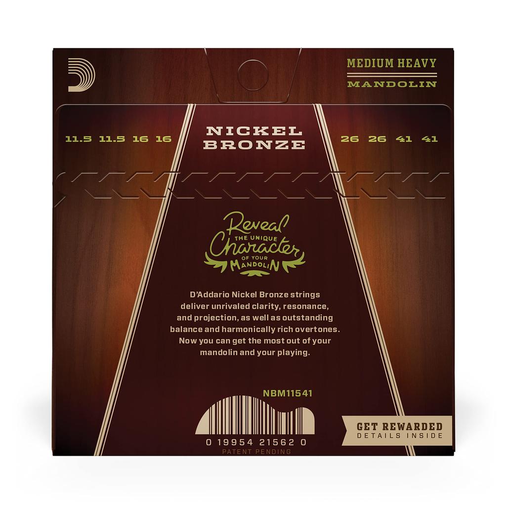 Mandolin Nickel Medium NBM11541 D'Addario Strings, Bronze, Heavy, .0115-.041,
