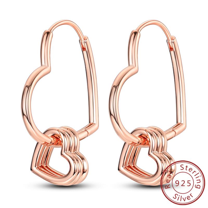 Earrings Original 925 Silver Stud Drop Hoop Earrings Rose Gold for Women Girls Party Wedding Birthday Jewelry Gift