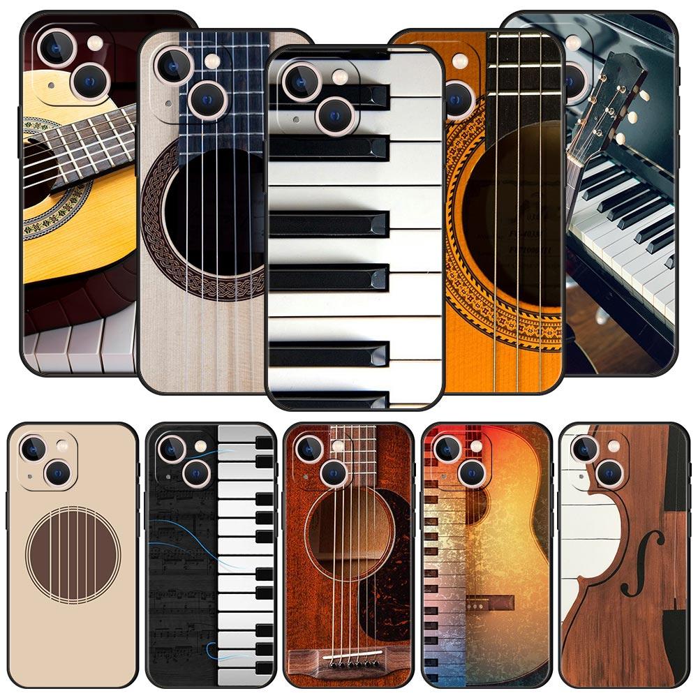 Music Instrument Guitar Piano Luxury Phone Case For iPhone 11 14 15 Pro MAX 12 13 Mini 7 8 Plus X XR XS SE Silicone Cover Funda