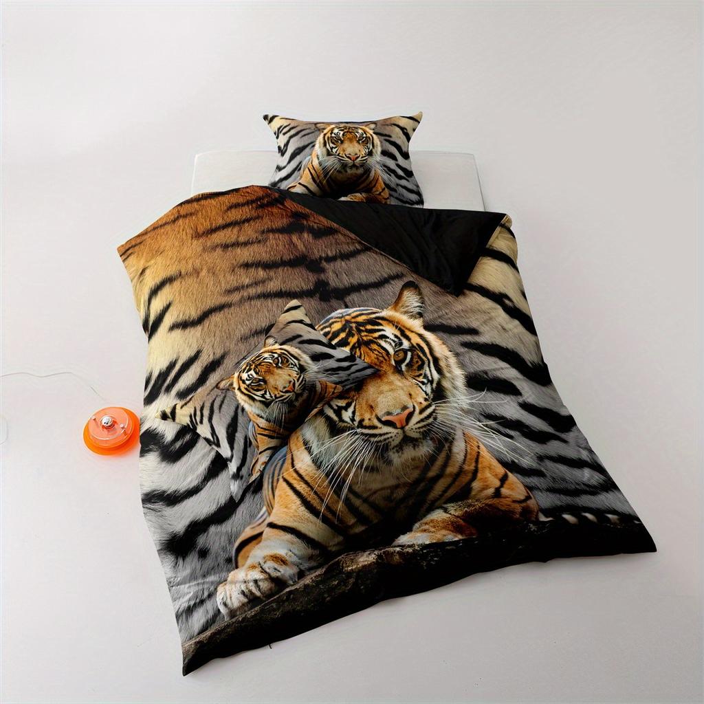 2/3pcs Duvet Cover Set, Soft and Comfortable, Tiger Duvet Cover Twin, Duvet Cover Set Twin Size Tiger, 3D Tiger Bedding Set