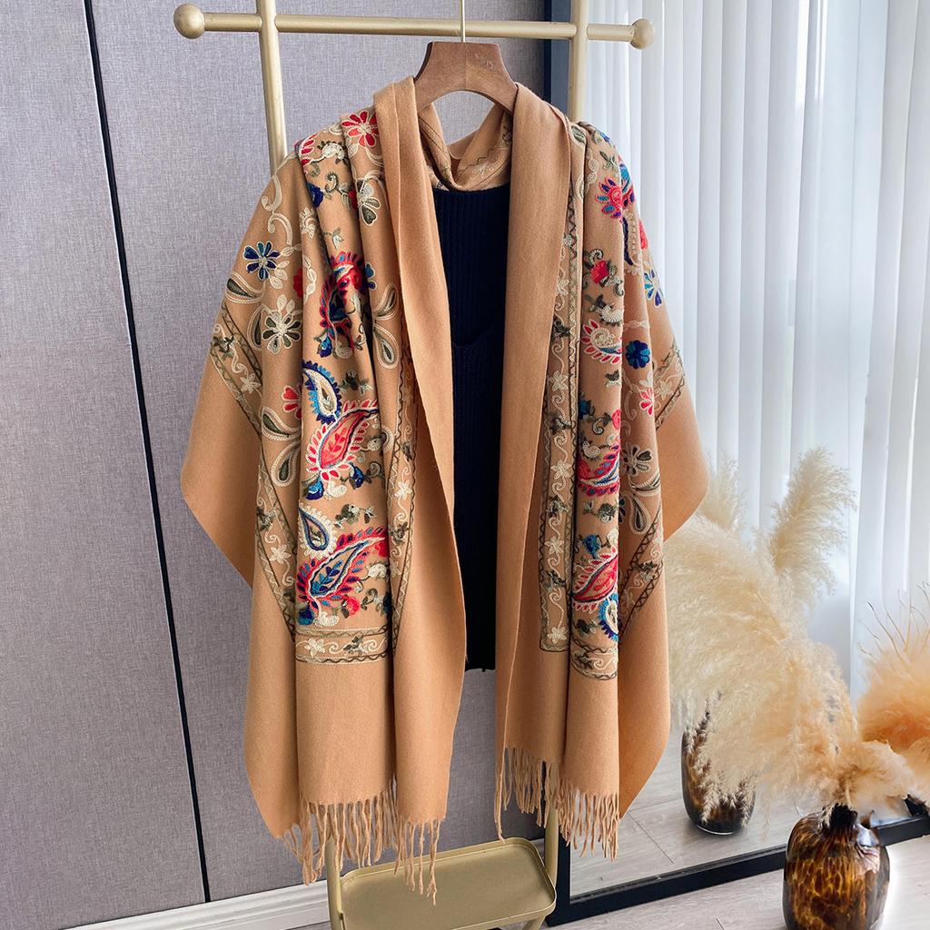 Luxury Winter Embroidery Cashmere Scarf Women  Design Warm Pashmina Blanket Poncho Scarves Female Shawl Thick Foulard Bufanda