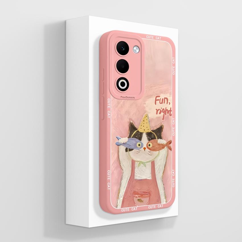 For Oppo A5 A5x A3x Realme C71 C75 Luxury Shockproof Phone Covers Cute Cartoon Cat Pattern Liquid Silicone Anti Slip Protective Shell For Oppo Housing