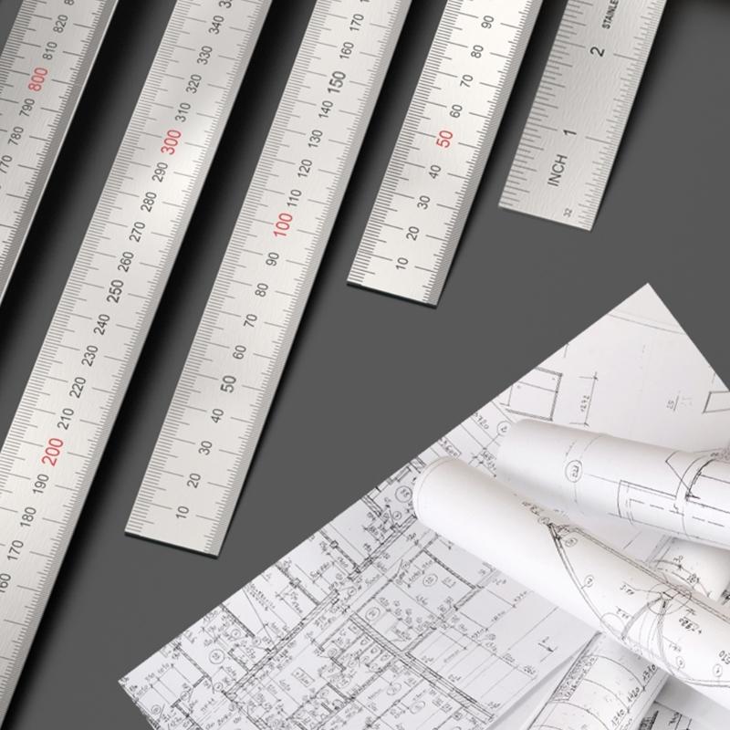 Professional 2Cr13 Steel Measuring Ruler Tool Having Two Measurement Systems For Woodworking And Design Applications