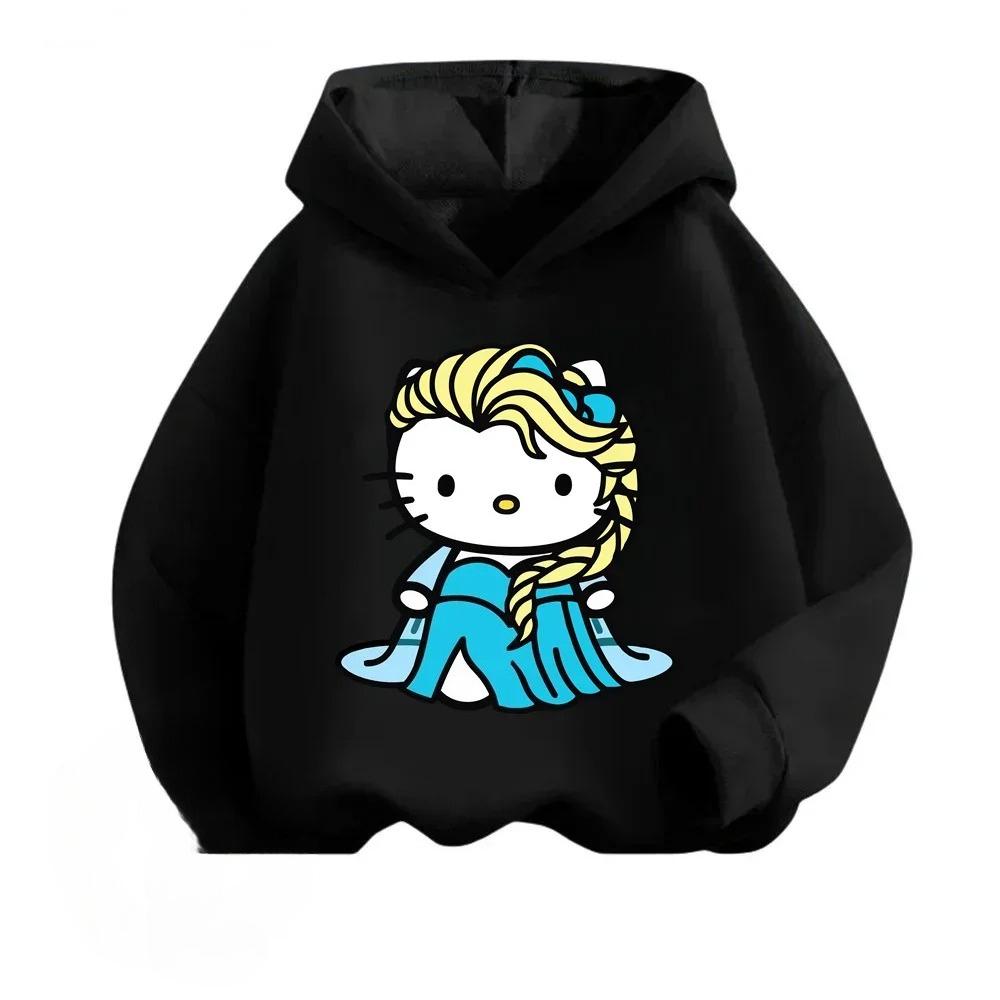 New Warm Children's Hoodies for Autumn and Winter, Cartoon Cat Pattern Boys' and Girls' Tops, Comfortable and Soft Sweatshirts
