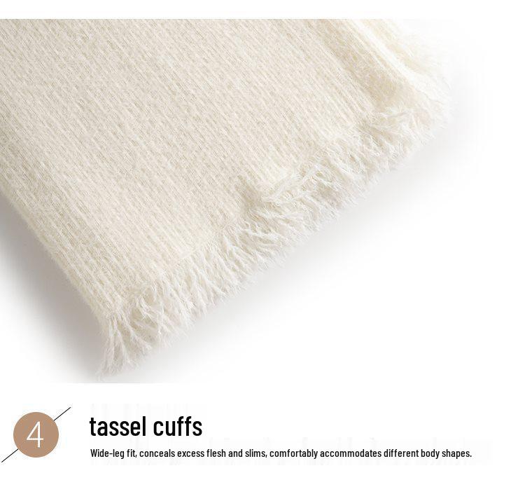 Damen Frühling/Sommer Fransenquasten Strick Weitbein Hose mit Samt Nerzfell, Bodenlang, Mikro Flare.