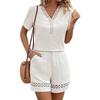 Completo Estivo Due Pezzi Donna Top e Pantaloncini T-shirt Scollo a V Traspiranti Colore Unito Casual Maniche Corte Camicie Pantaloncini Suit