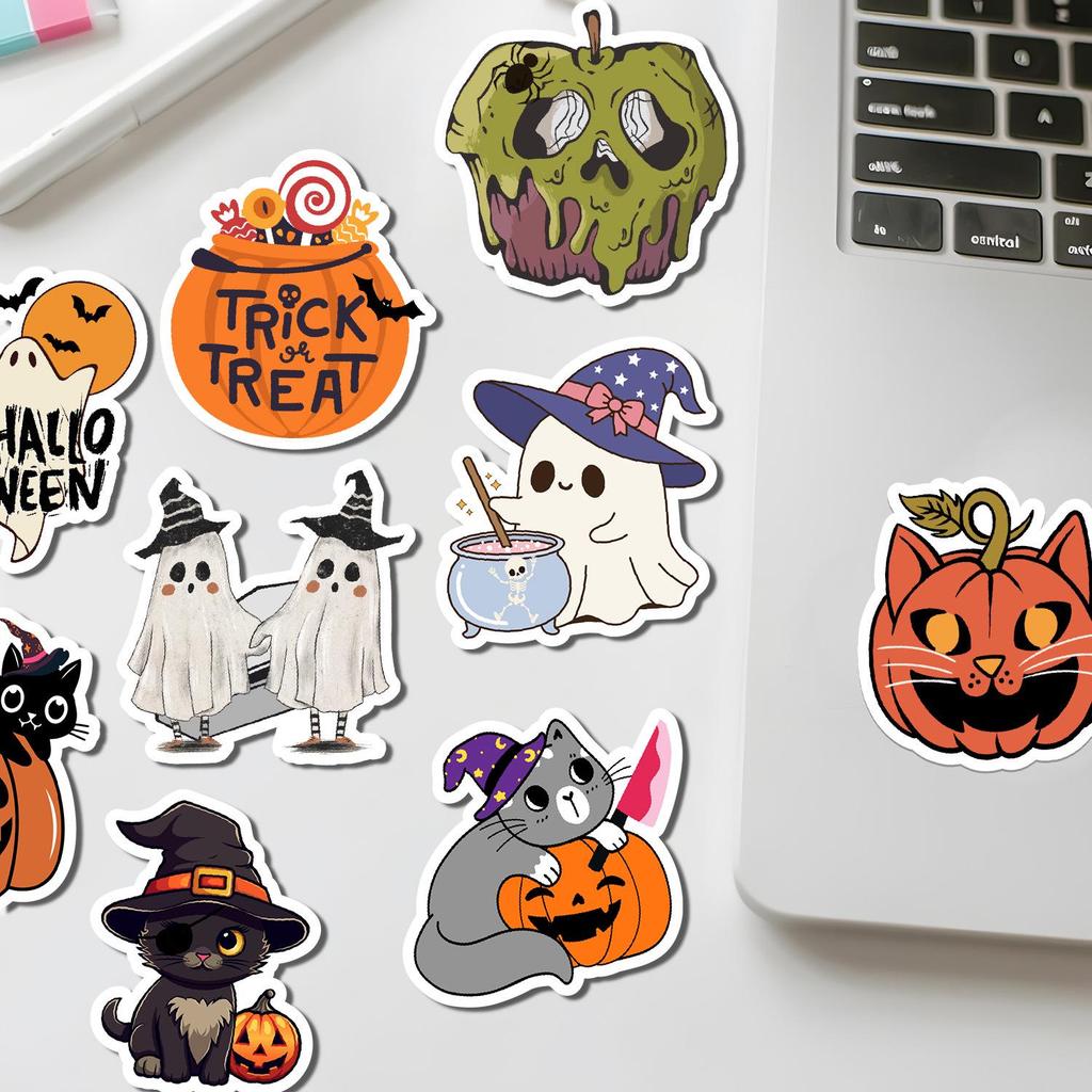 50pcs Halloween Cartoon Graffiti Waterproof Stickers for Water Bottles & Computers