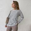 Cozy Loose Long Sleeve Striped T-Shirts Women Autumn Basic Casual Cotton Tops Round Neck Street Style Blouse