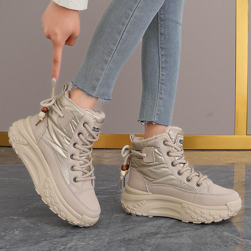 Women's Large Size Soft Sole Winter Warm Fur One Anti-slip Snow Boots Padded Lined Ankle Boots Waterproof Outdoor Sports Cotton Boots