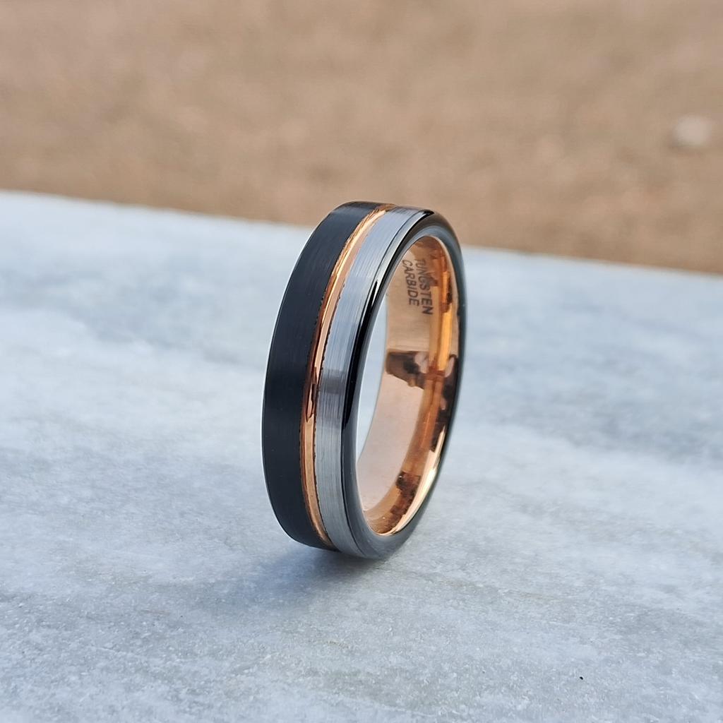 6mm Brushed Tungsten Wedding Band with Thin Groove Line Inlay – Elegant and Durable Tungsten Ring for Men and Women FREE CUSTOM ENGRAVING