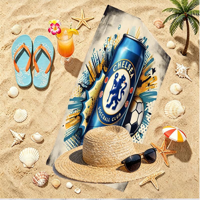 Football Club F.C Print Beach Towel, Versatile Lightweight Absorbent Beach Towel for Pool Surf Yoga Bathroom, Perfect Birthday Holiday Gift