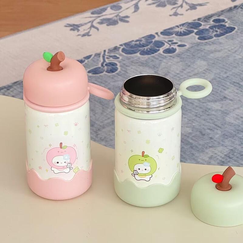 Shuangqi Cute Pink Apple Cat Kids Stainless Steel Water Bottle