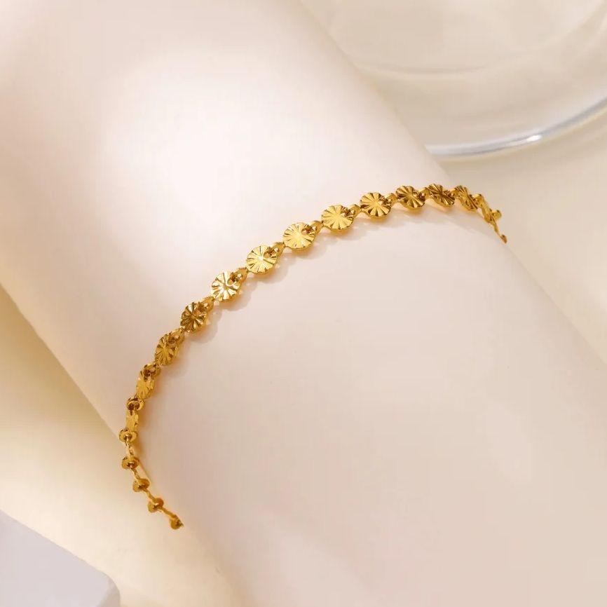 Stainless Steel Textured Round Link Bangle Bracelets For Women Gold Color Geometric Bracelet Fashion Luxury Simple Jewelry Gift